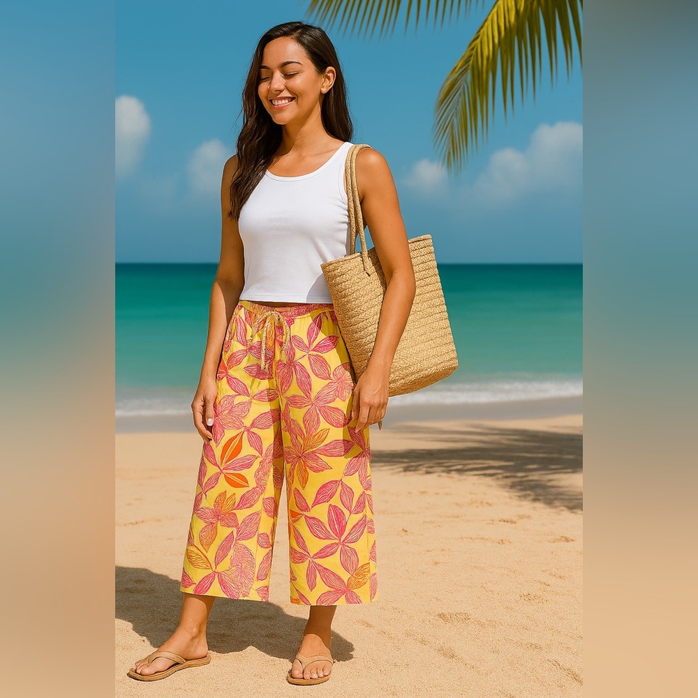 LILLY PULITZER PANTS WIDE LEG KENDRA PALAZZO “ PACIFIC WING “ PINK YELLOW 8